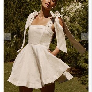 AISLE PEARL LINEN BOW MINI DRESS